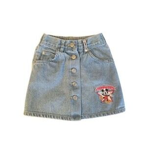 VTG Y2K Kids Mickey Mouse Denim Button Front Skirt Size 5‎ Light Wash Disney